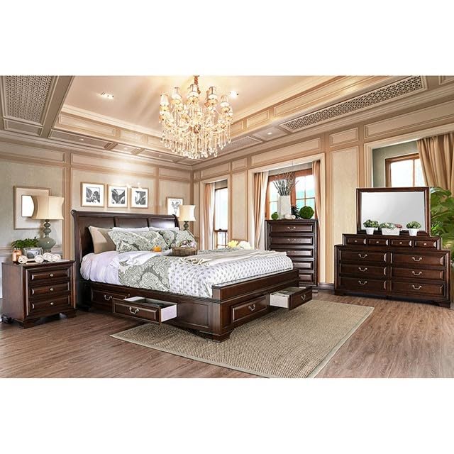 California King Size Storage Bed Frame in Brown Cherry K71443