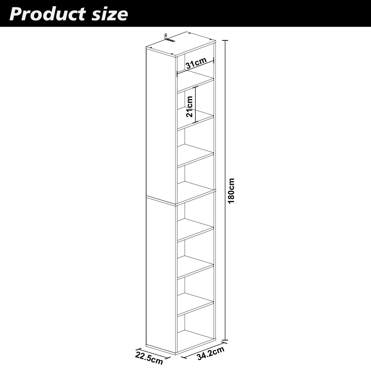 8 Tier Black Storage Shelf Bookcase Z13085