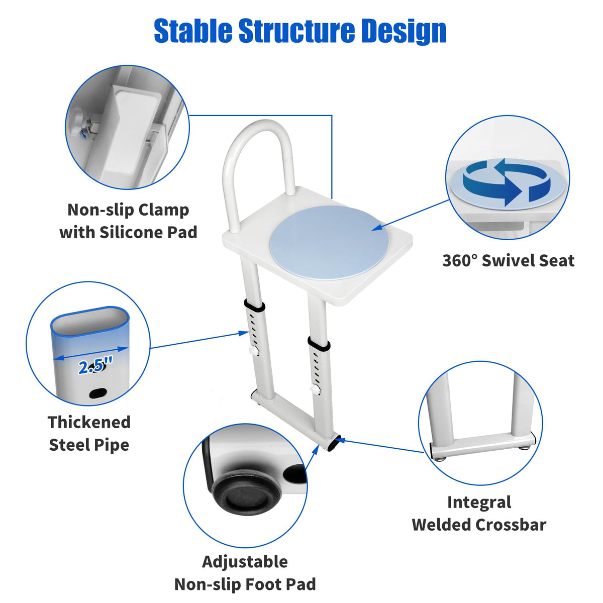 Heavy Duty Height Adjustable Shower Transfer Chair with Handrail N146