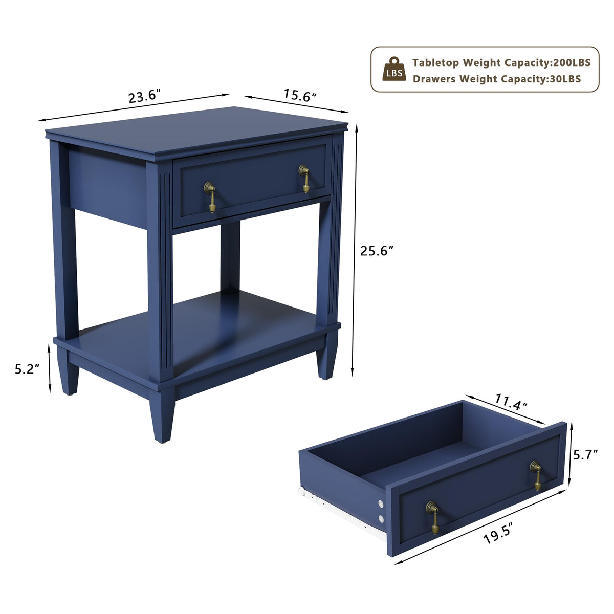24 Inch Nightstand with Drawer and Open Shelf W763
