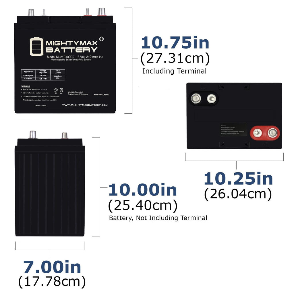 6V 210AH Dual Terminal SLA Replacement Battery 4 Pack B903923