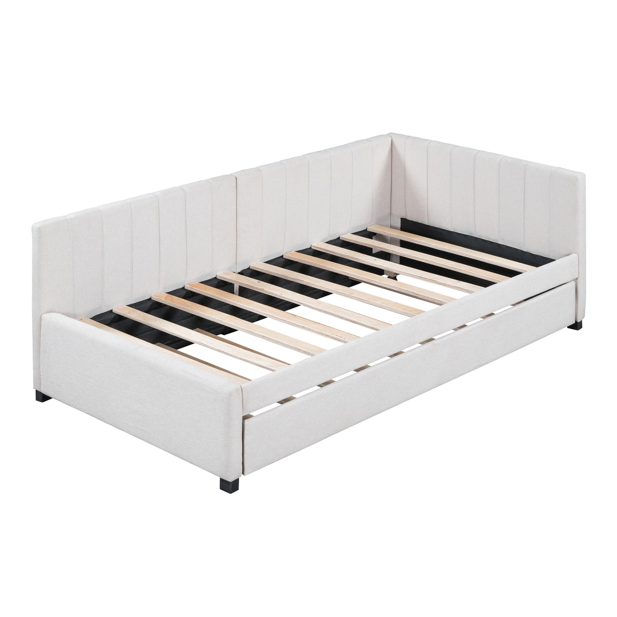 Beige Linen Twin Size Upholstered Daybed with Trundle E734991