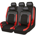 Universal Leather Car Seat Covers Full Set Black Red T6116