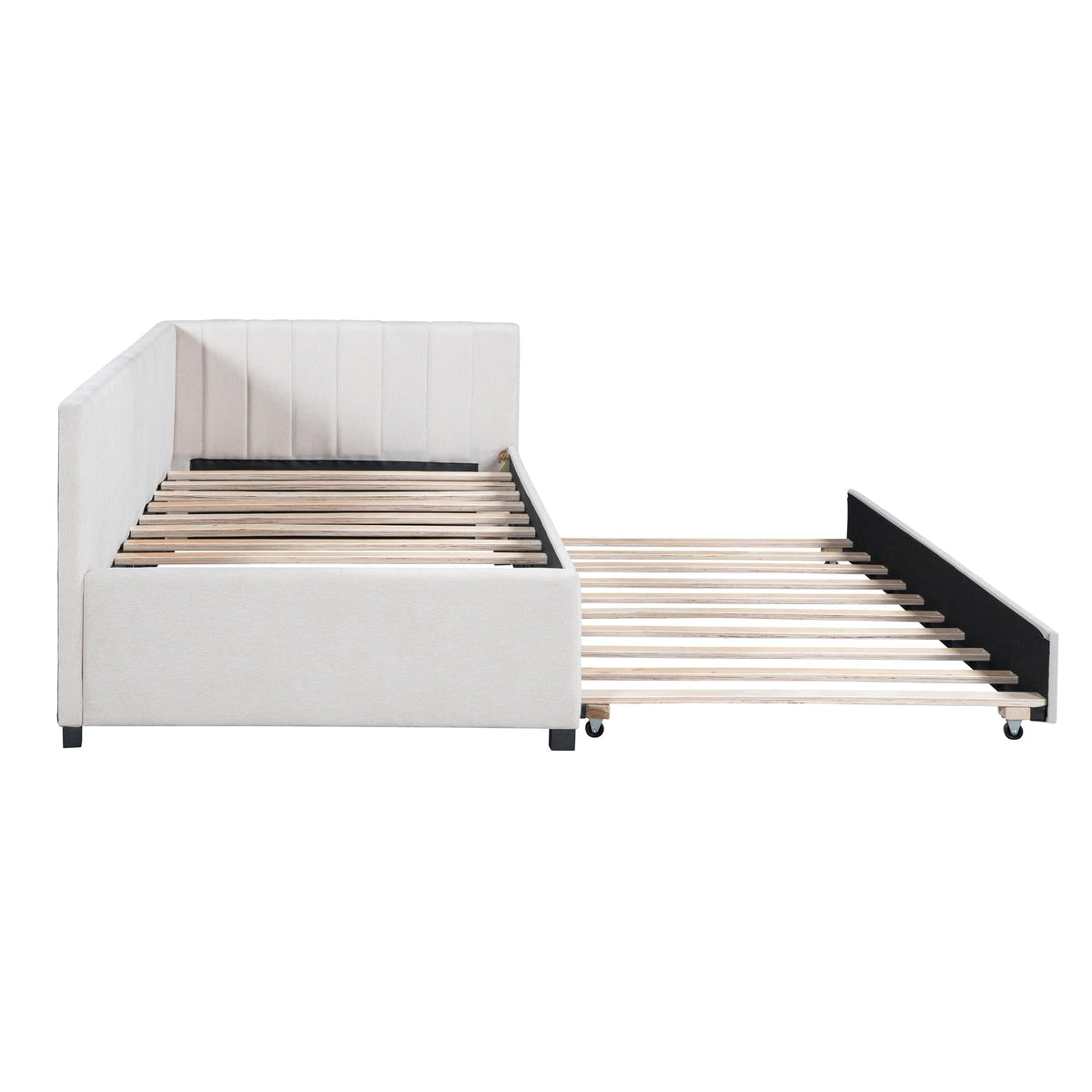 Beige Linen Twin Size Upholstered Daybed with Trundle E734991