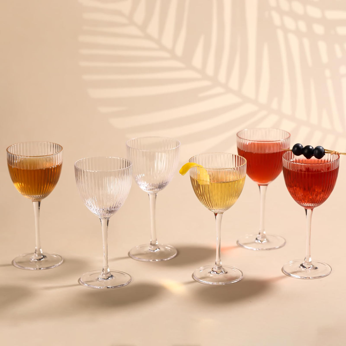 Set of 6 5 oz Lead-Free Crystal Ribbed Martini Glasses K85139