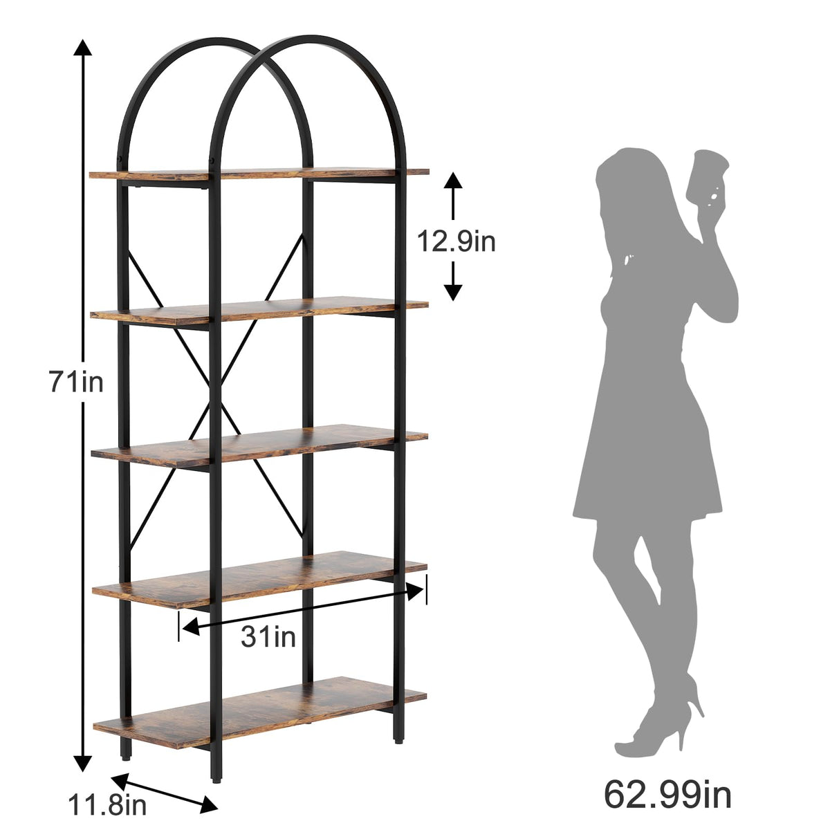 5 Tier Arched Bookshelf J889543