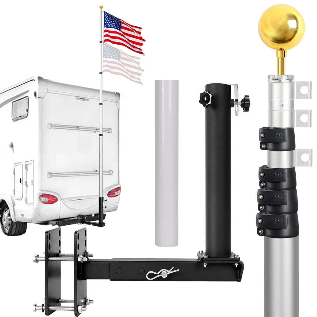 16FT Silver Thickened Aluminum RV Flagpole K108