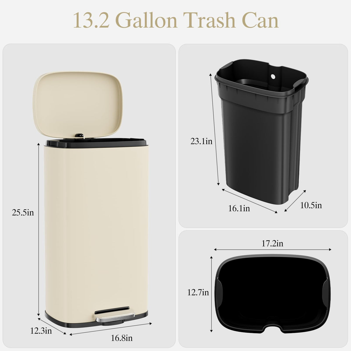 13.2 Gallon 50L Stainless Steel Step Trash Can O14281