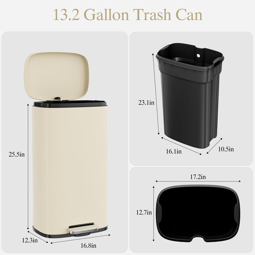 13.2 Gallon 50L Stainless Steel Step Trash Can O14281