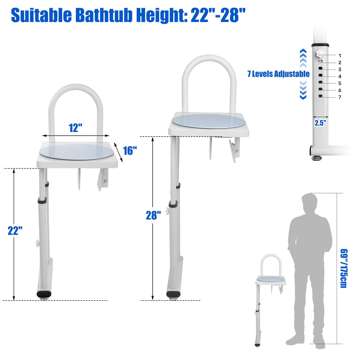 Heavy Duty Height Adjustable Shower Transfer Chair with Handrail N146