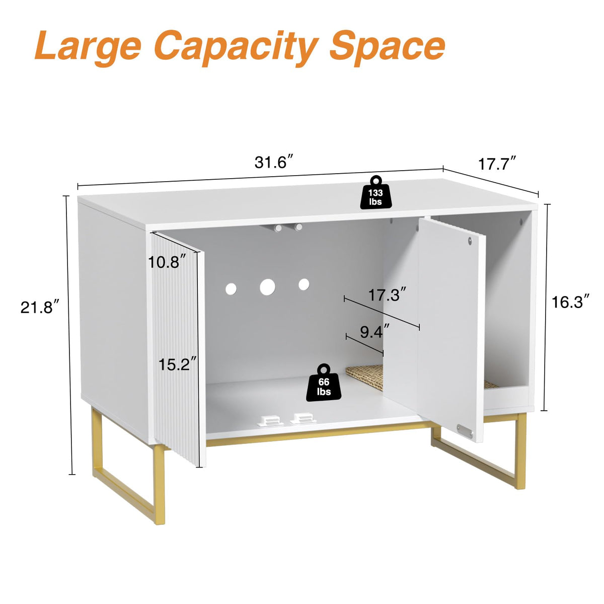 White Cat Litter Box Enclosure with Scratch Pad and Metal Legs T79595