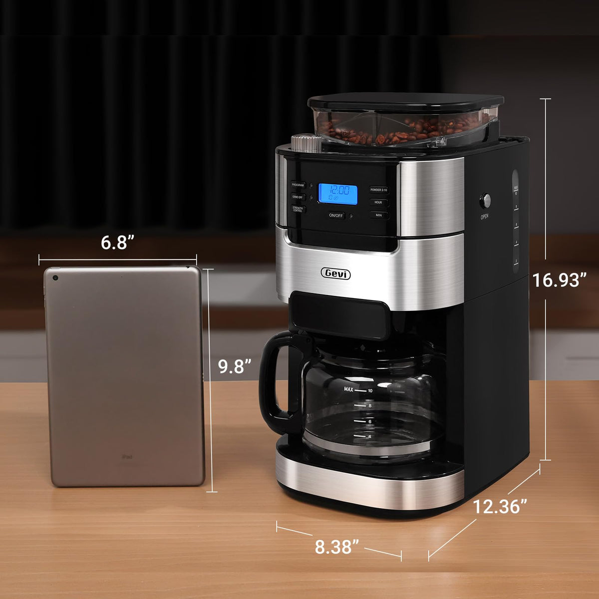 10-Cup Drip Coffee Maker with Built-In Burr Grinder O15486