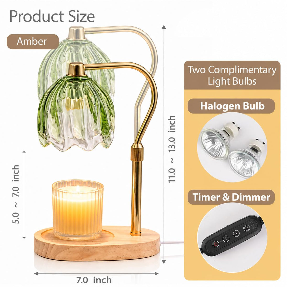 Green Dimmable Candle Warmer Lamp with Timer K652609