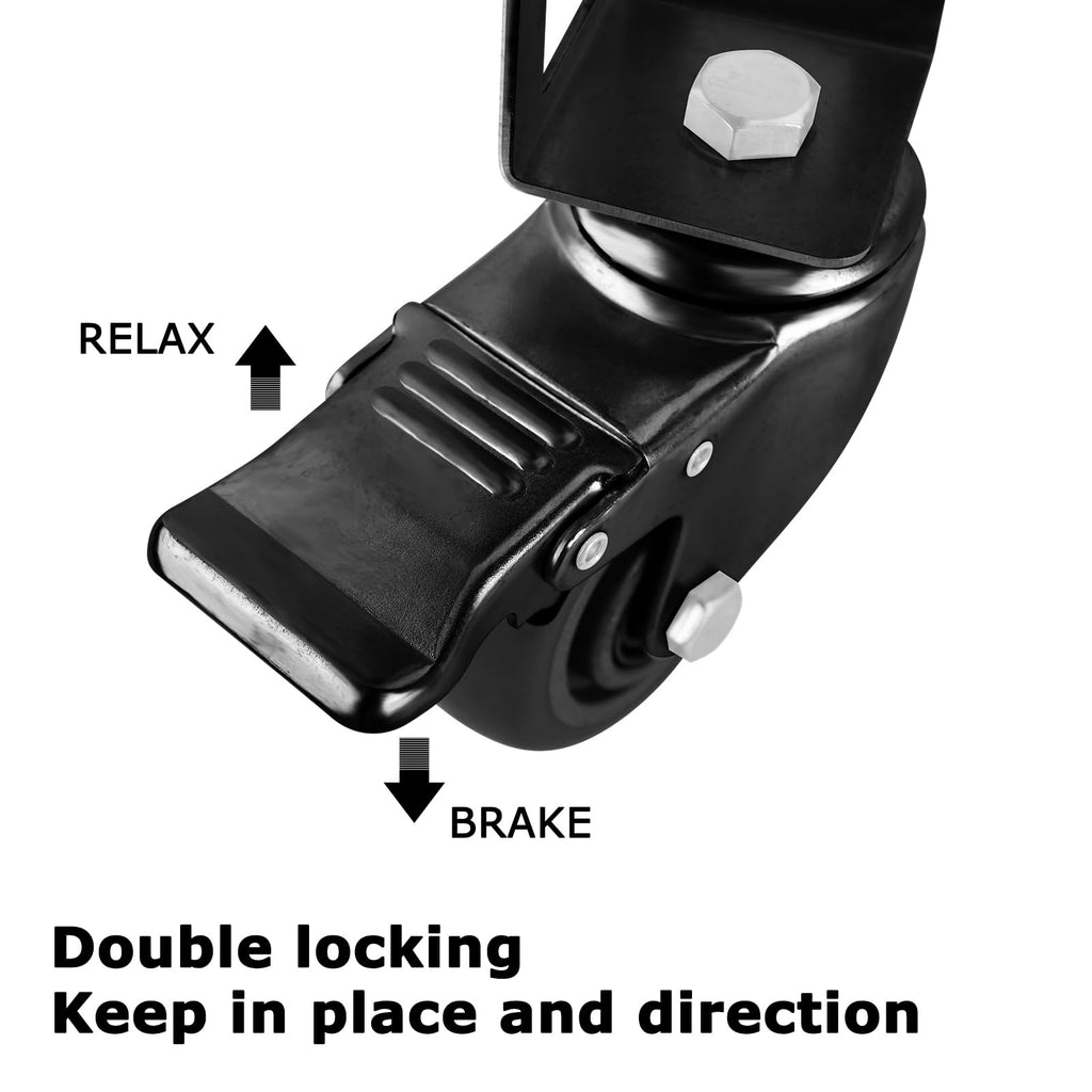 3" Heavy Duty Locking Caster Wheels, 8 PCS, 1000LB Capacity, Black V63940
