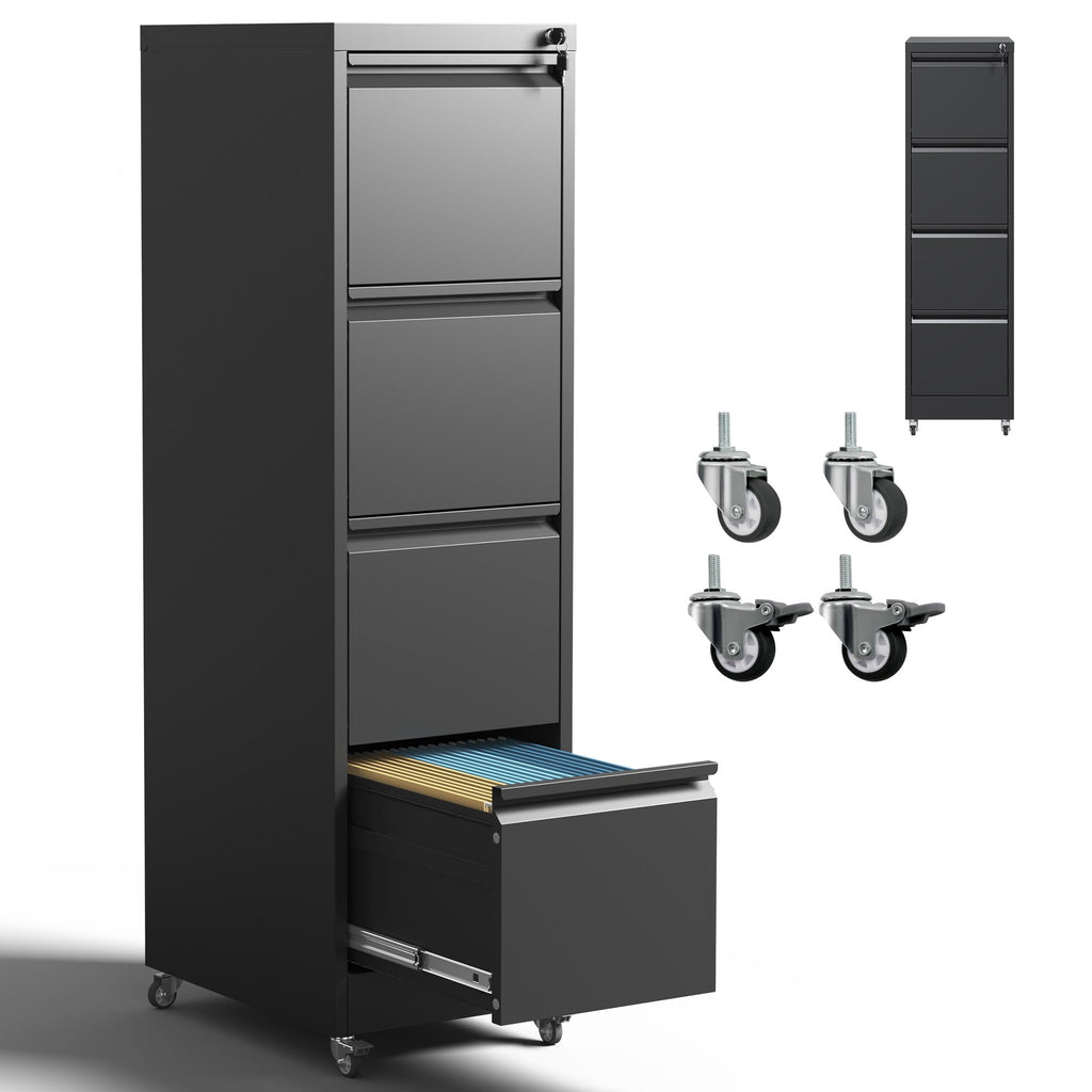 4 Drawer Black Metal File Cabinet with Lock K748