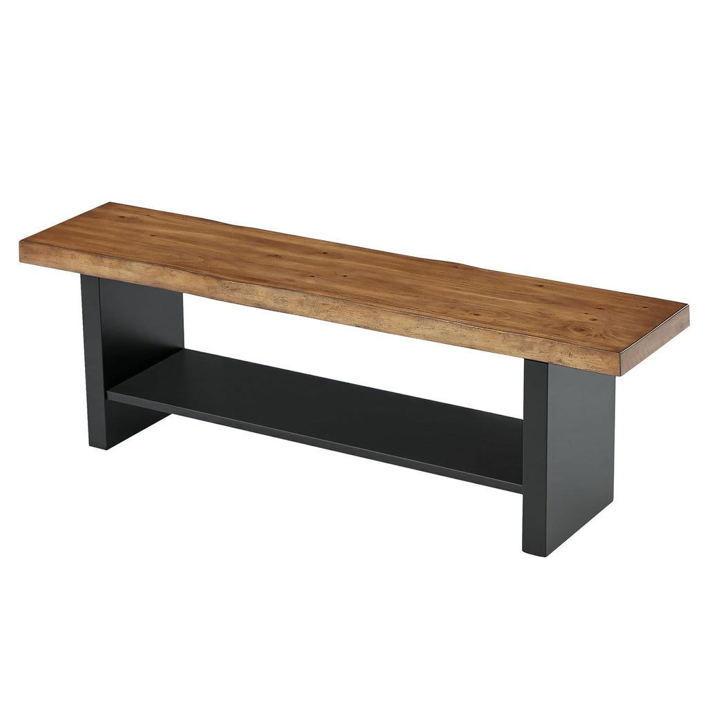 55" Solid Wood 2-Tier Shoe Storage Bench H9426