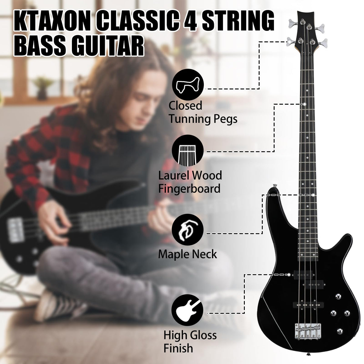 Electric Bass Guitar 4 String Kit Black I815