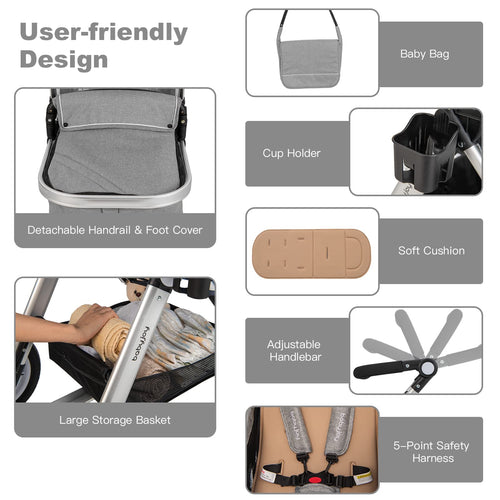 2-in-1 Convertible Bassinet Reclining Stroller I31529