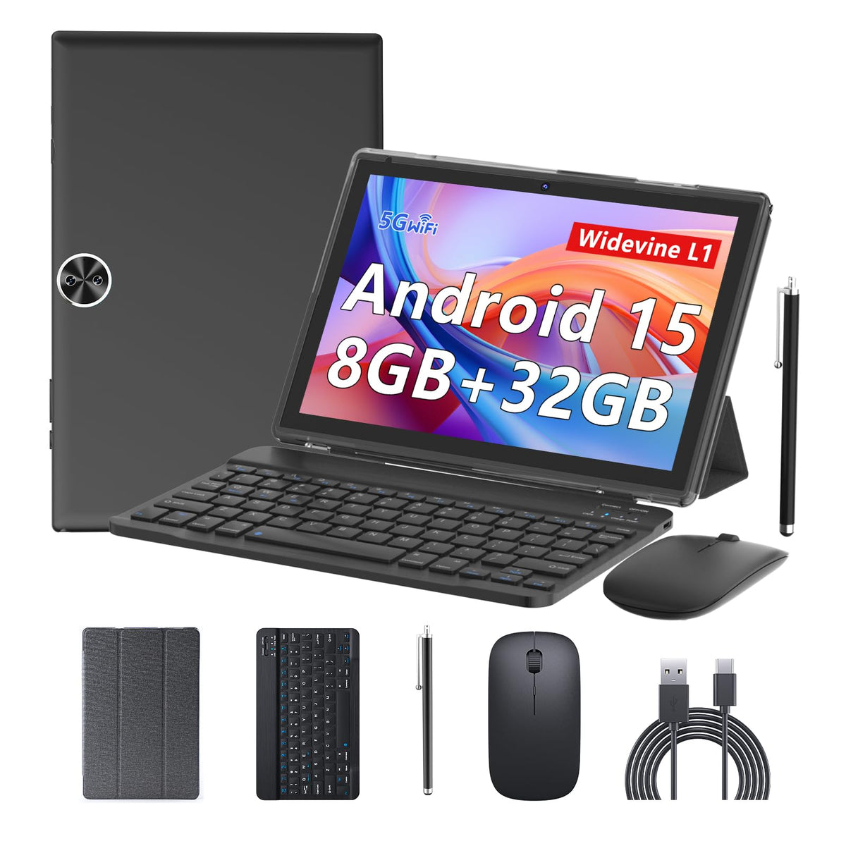 Android 14 2 in 1 Tablet with Keyboard 10 inch 8GB+64GB Black X39593