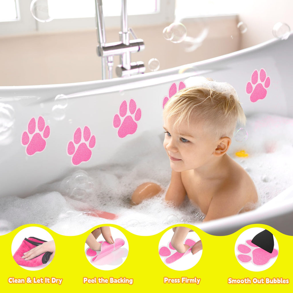 20PCS Non Slip Bathtub Stickers with Scraper, Pink, Dog Paw O61983