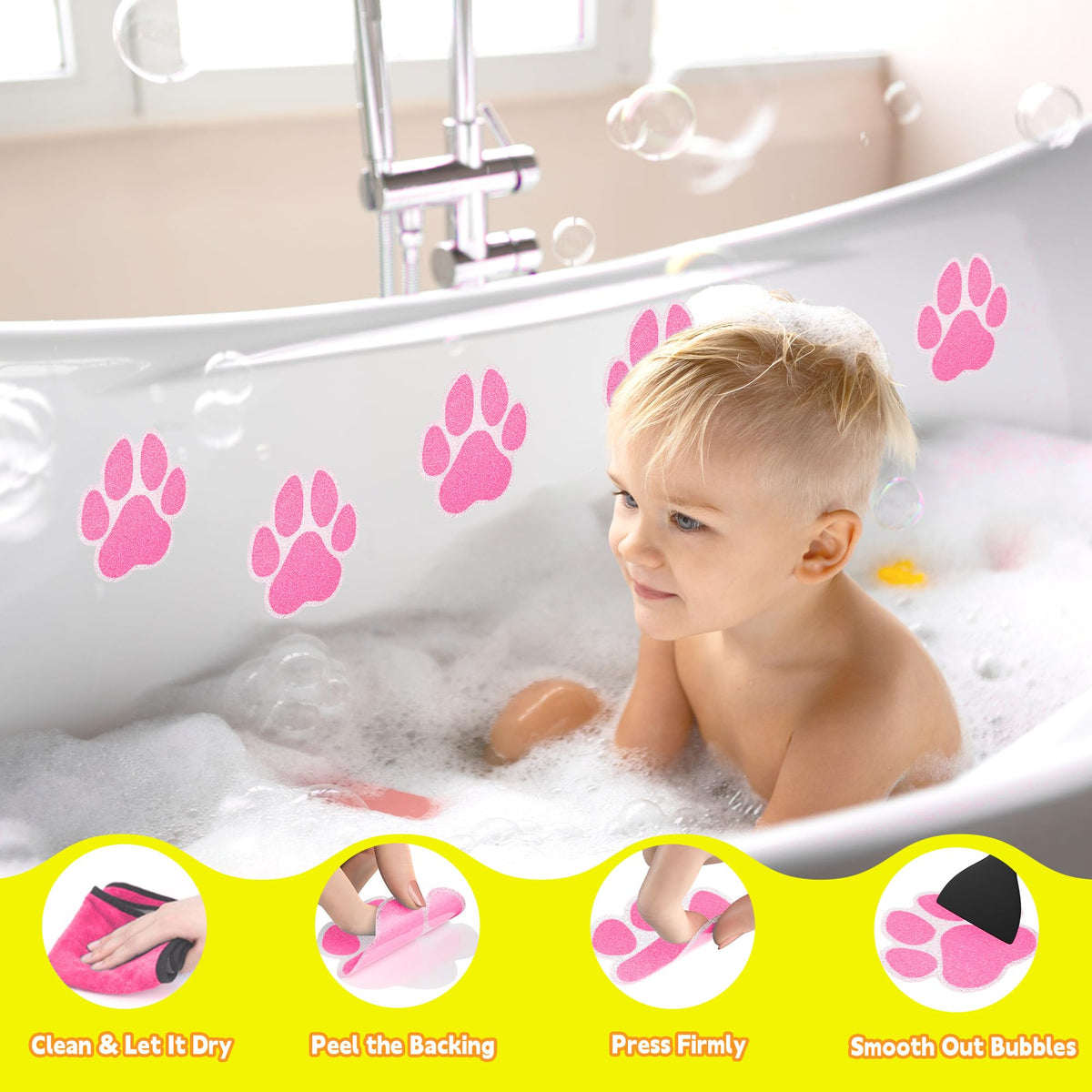 20PCS Non Slip Bathtub Stickers with Scraper, Pink, Dog Paw O61983
