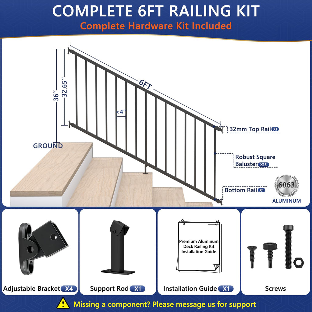 6 ft W Real Aluminum Stair Railing Kit V7951