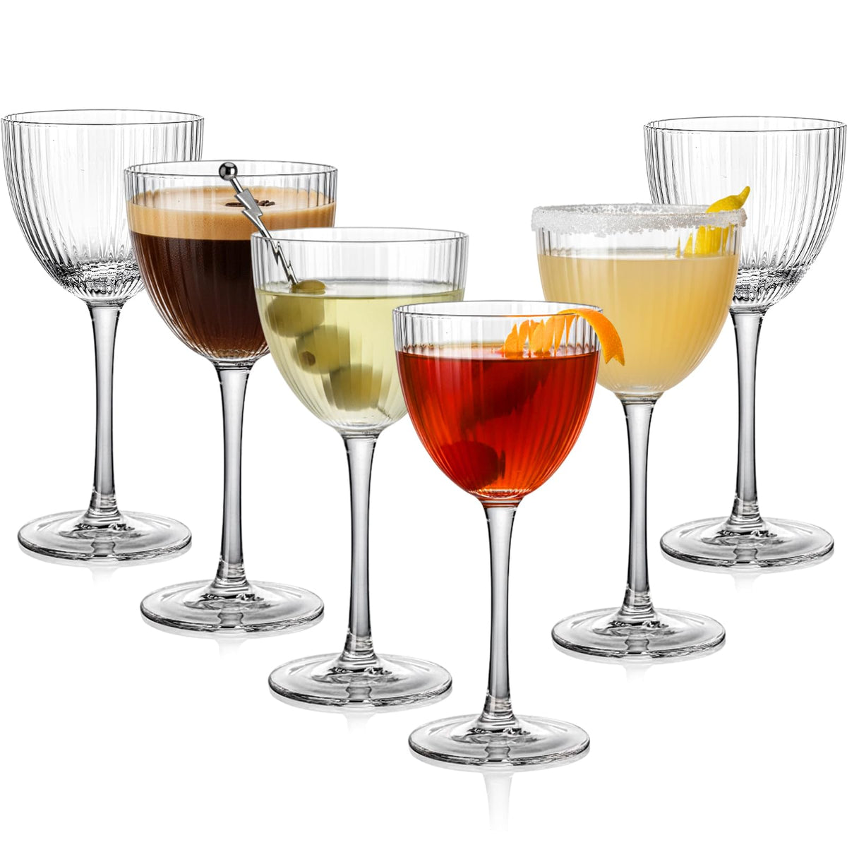Set of 6 5 oz Lead-Free Crystal Ribbed Martini Glasses K85139