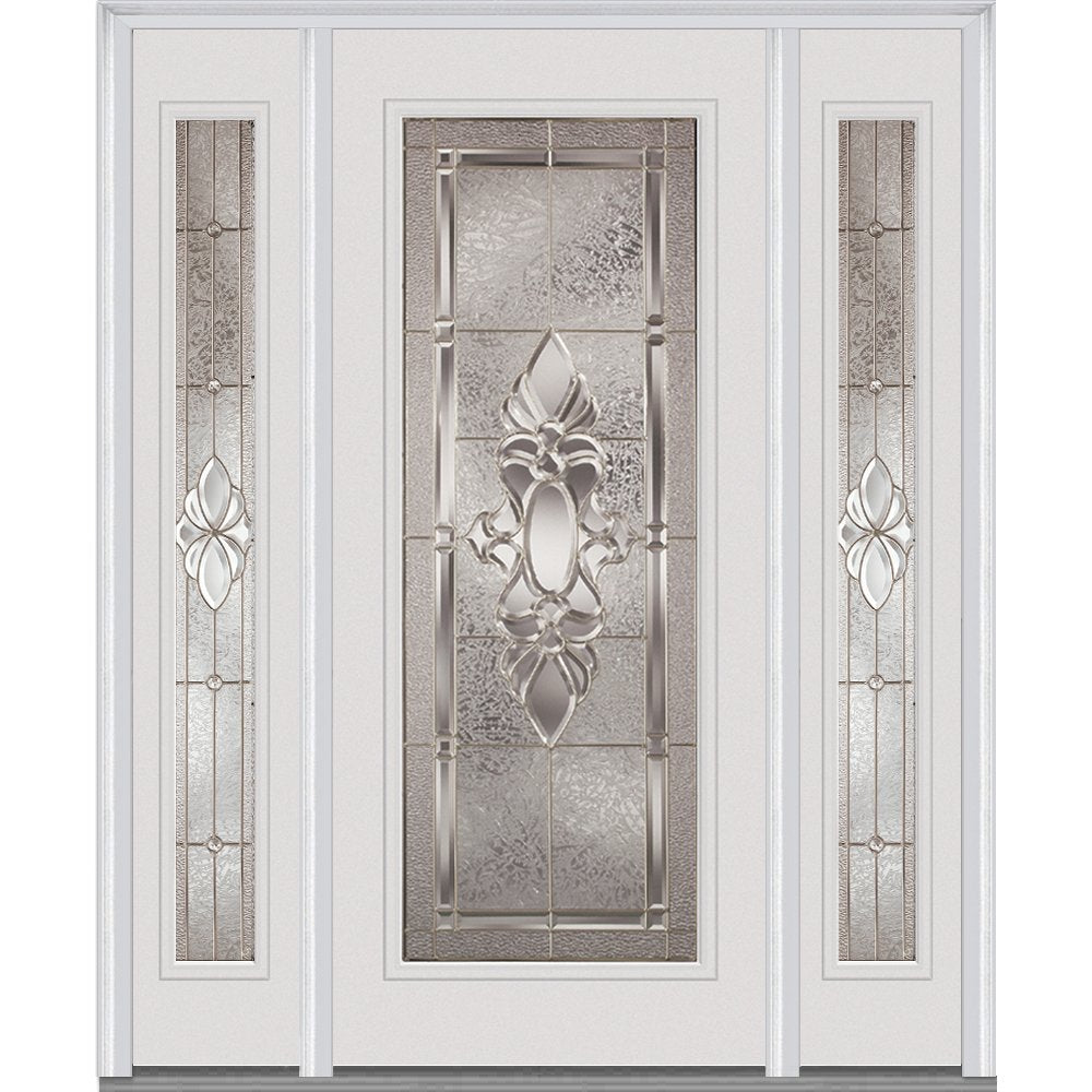 Steel Brilliant White Left Hand In-swing Exterior Prehung Door 36"x80" with 14" Sidelites X396