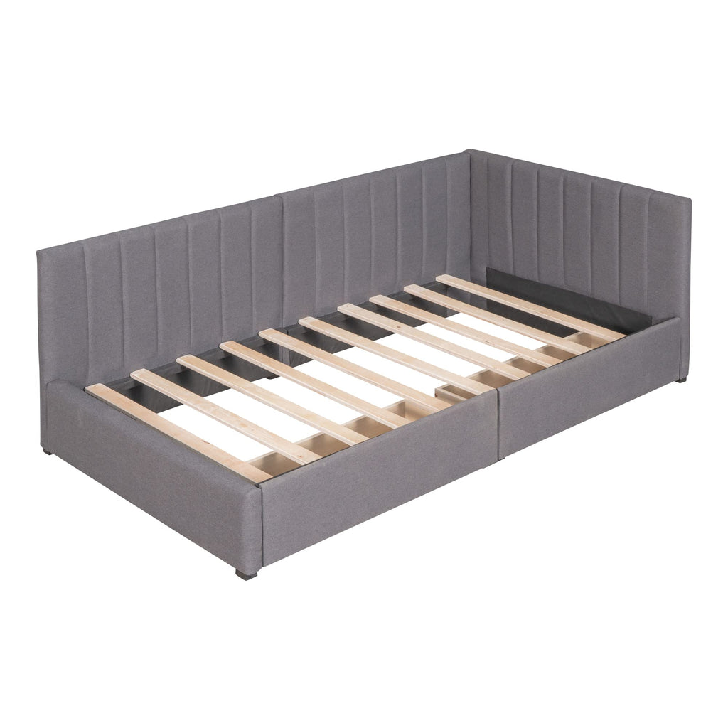 Gray Linen Twin Size Upholstered Daybed with 2 Storage Drawers B9203