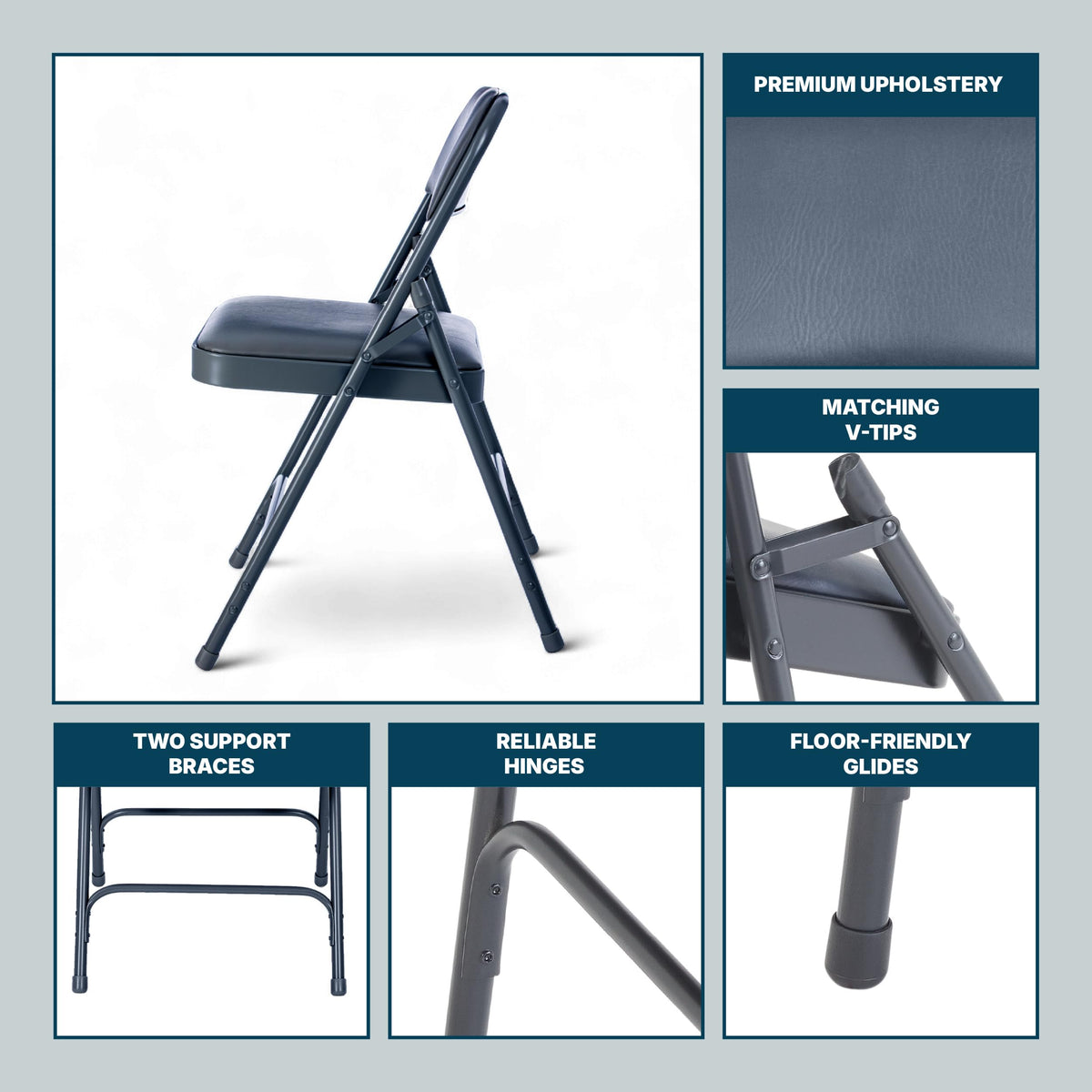 Blue Vinyl Cushioned Folding Chairs with Steel Frame, 4-Pack F77621