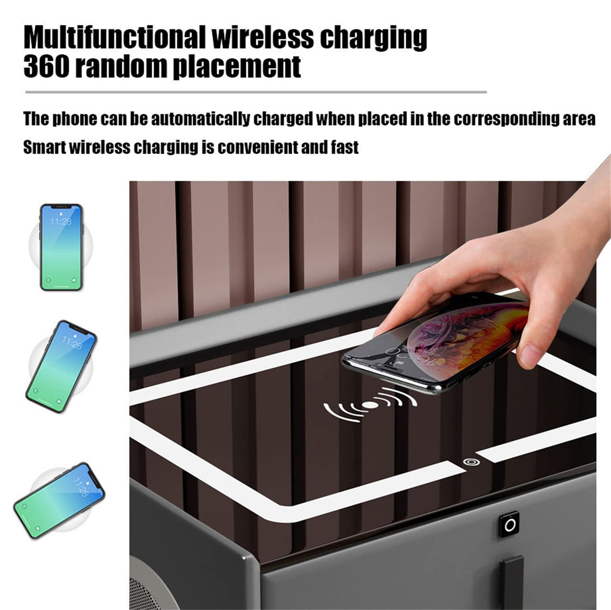 LED Nightstand with Bluetooth Speaker, Wireless Charging, 3 Colors LED Lights, USB & Type-C Port, 2/3 Drawers, Fingerprint Lock W436