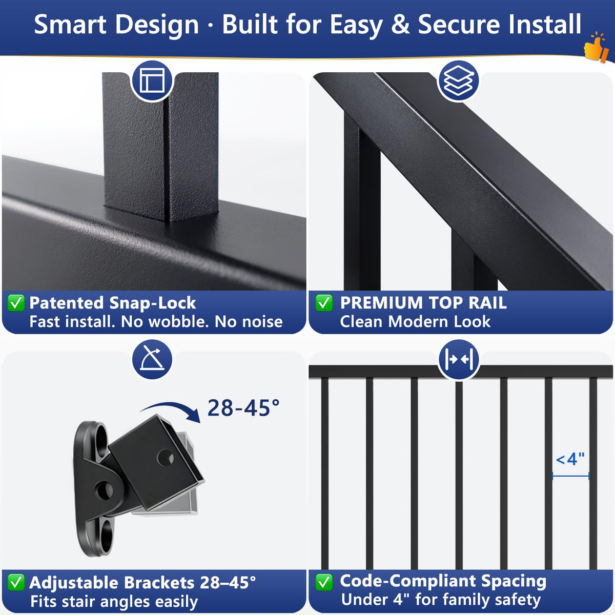 6 ft W Real Aluminum Stair Railing Kit V7951