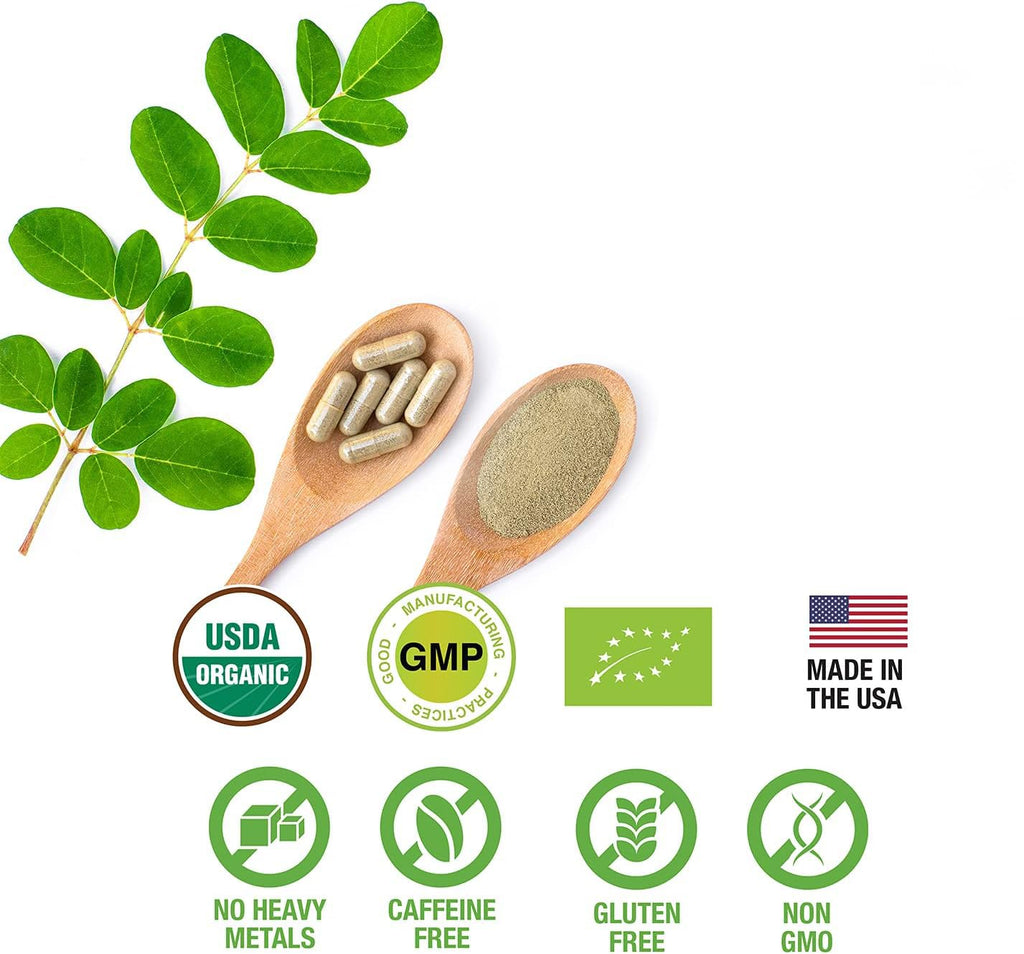 Organic Moringa Leaf Powder Capsules 500mg 120 Capsules H85967