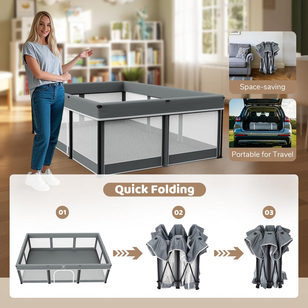 Foldable Baby Playpen with Mat Q882927