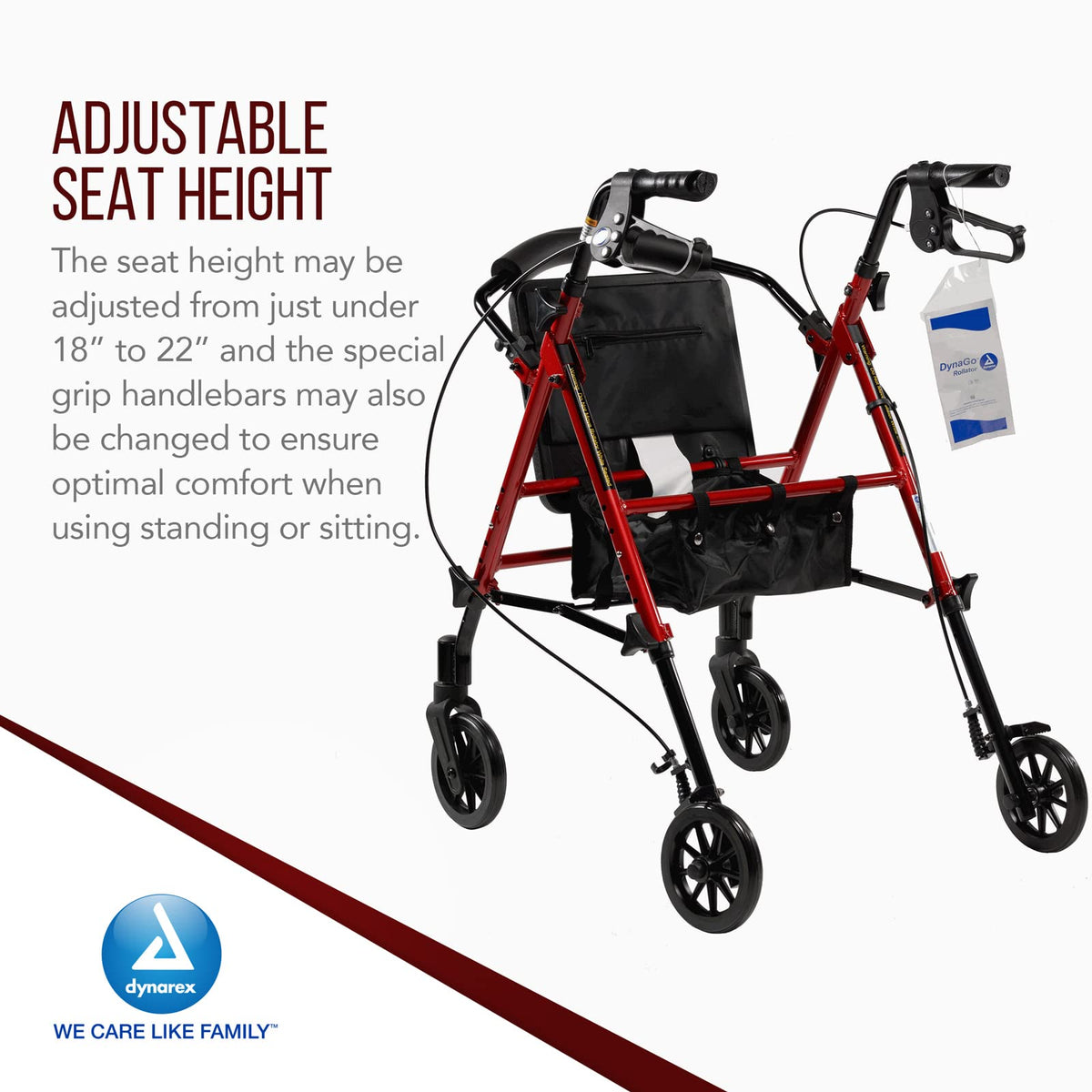 Foldable Aluminum Rollator with Adjustable Seat and Detachable Caster, Red T5487