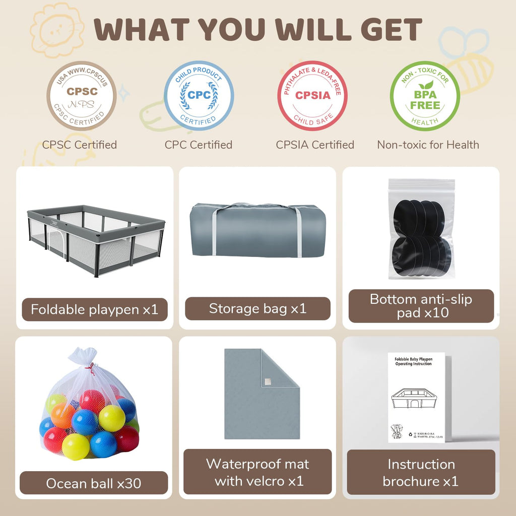 Foldable Baby Playpen with Mat Q882927