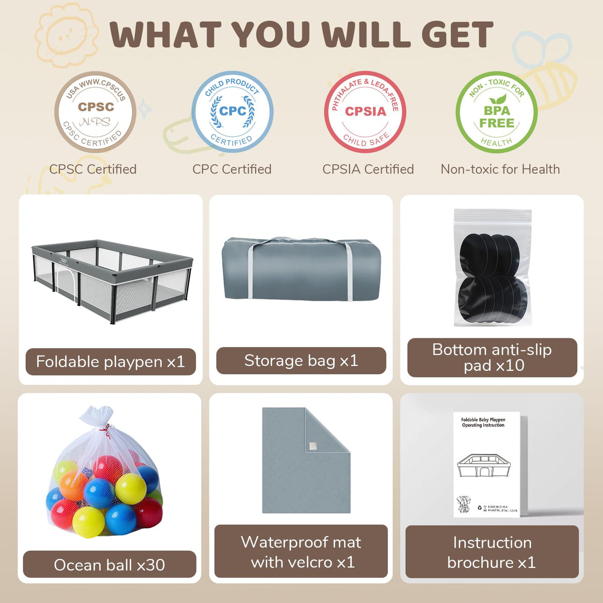 Foldable Baby Playpen with Mat Q882927