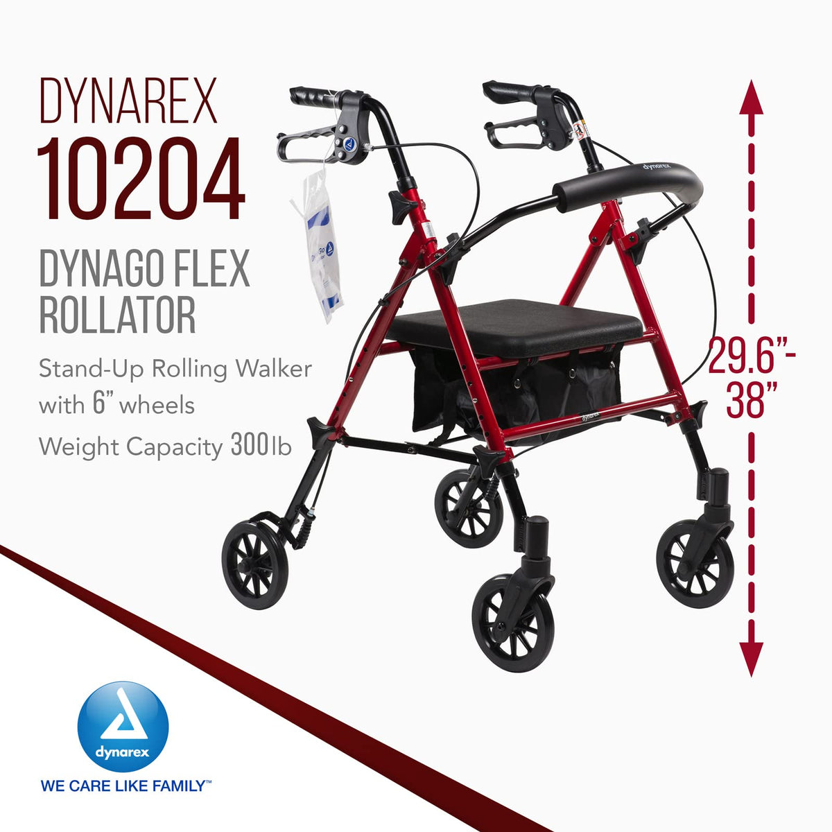 Foldable Aluminum Rollator with Adjustable Seat and Detachable Caster, Red T5487