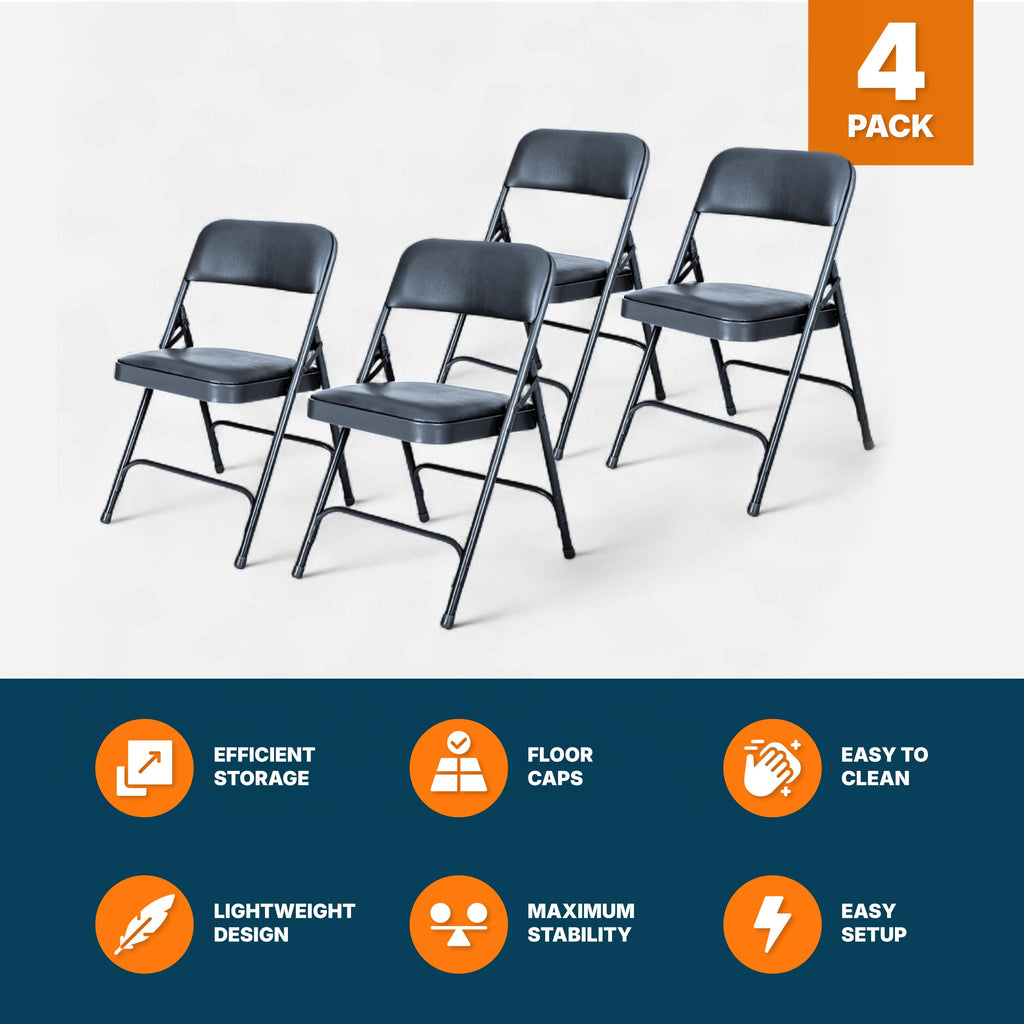 Blue Vinyl Cushioned Folding Chairs with Steel Frame, 4-Pack F77621