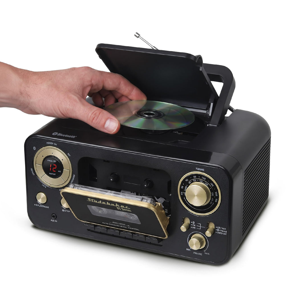 Portable CD Player with Bluetooth, AM/FM Stereo Radio & Cassette Player, Black & Gold U882