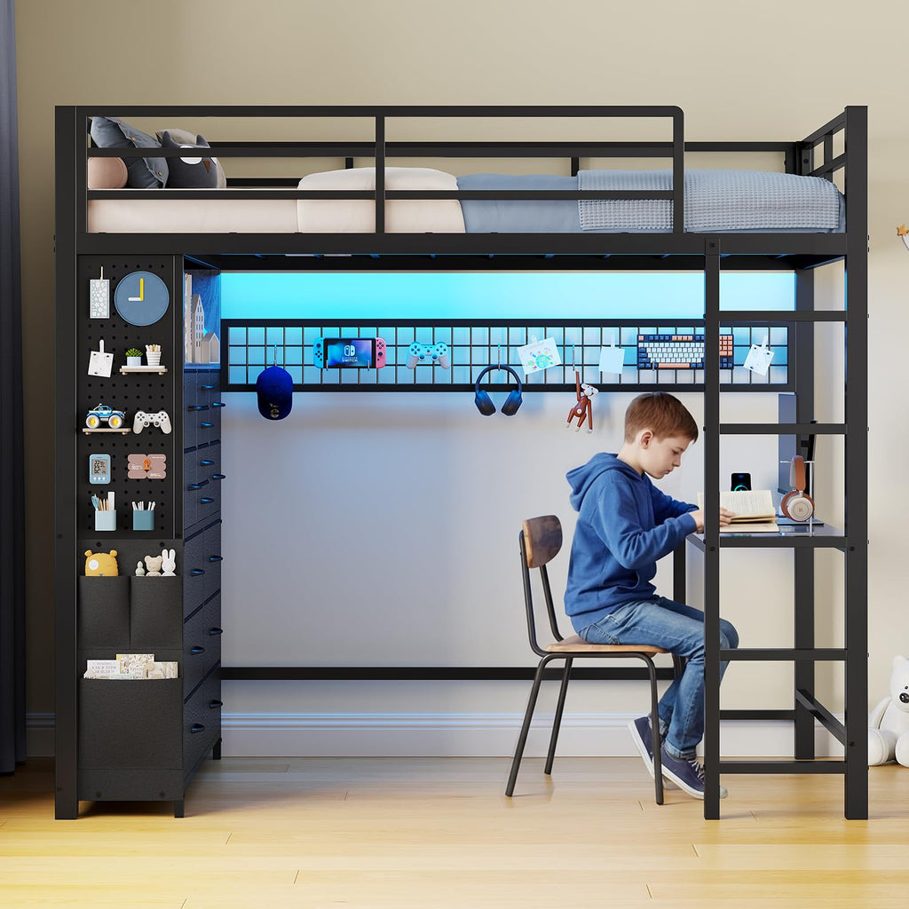 Twin Loft Bed with Desk and Storage Drawers E62067