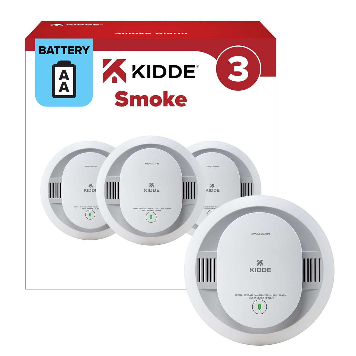 Smoke Detector, AA Battery-Powered, 3 Pack M5826