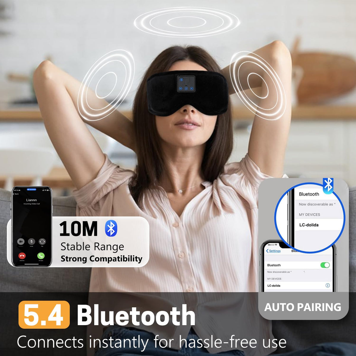 Sleep Mask with Bluetooth Headphones 3D Contour Blackout J4243