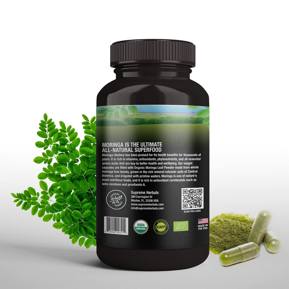 Organic Moringa Leaf Powder Capsules 500mg 120 Capsules H85967