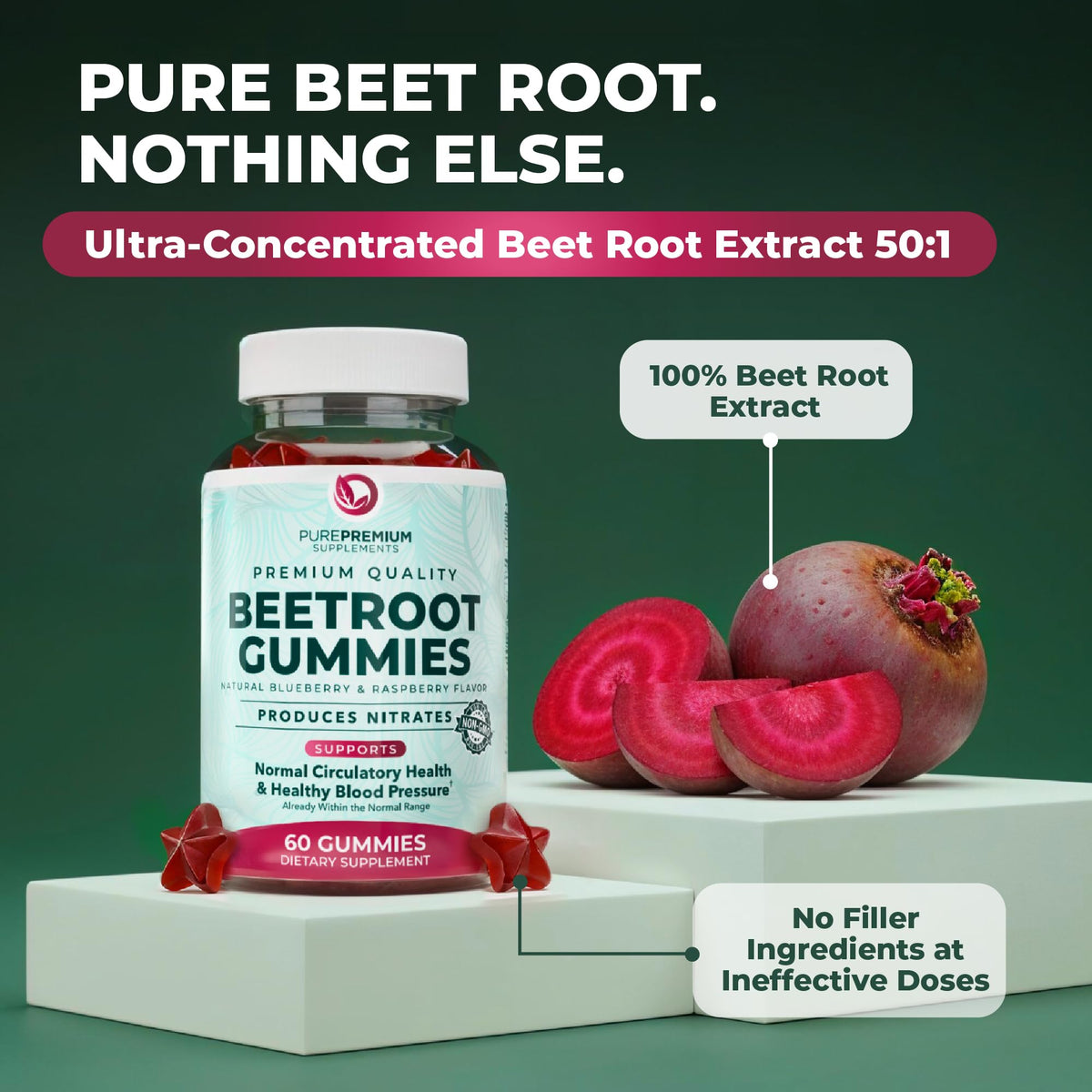 Beet Root Gummies 50:1 Extract Sugar Free Chews Vegan M840