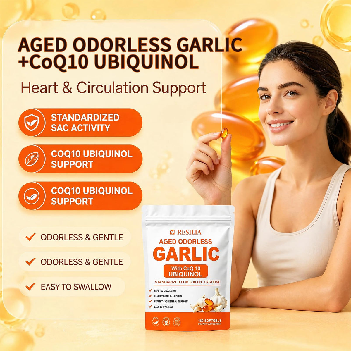 1200mg Odorless Aged Garlic Extract Softgels with CoQ10 E827