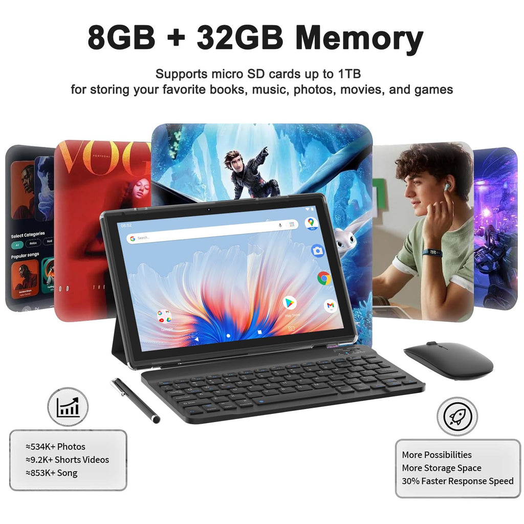 Android 14 2 in 1 Tablet with Keyboard 10 inch 8GB+64GB Black X39593