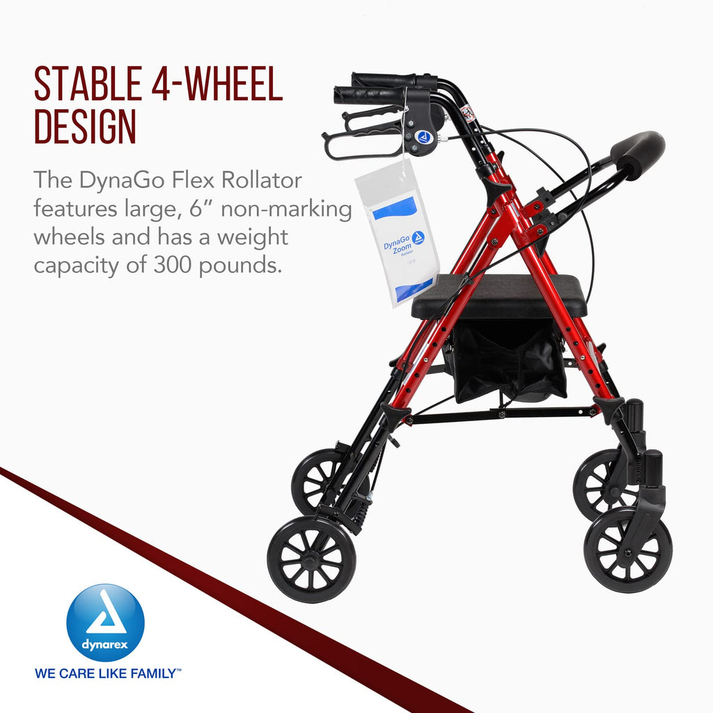 Foldable Aluminum Rollator with Adjustable Seat and Detachable Caster, Red T5487