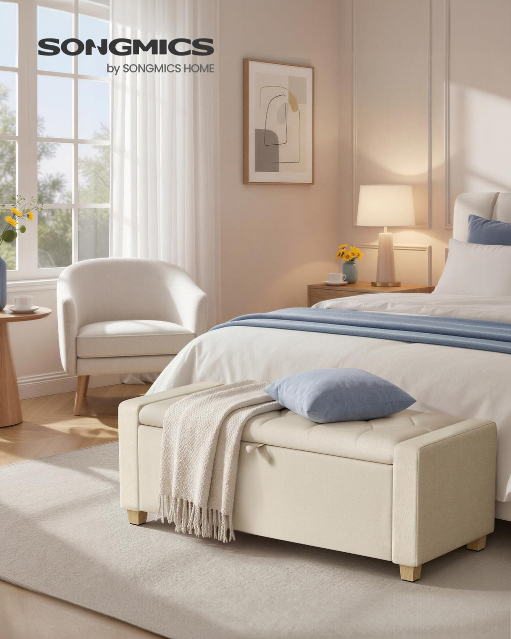 48 Inches Storage Ottoman with Solid Wood Legs F392