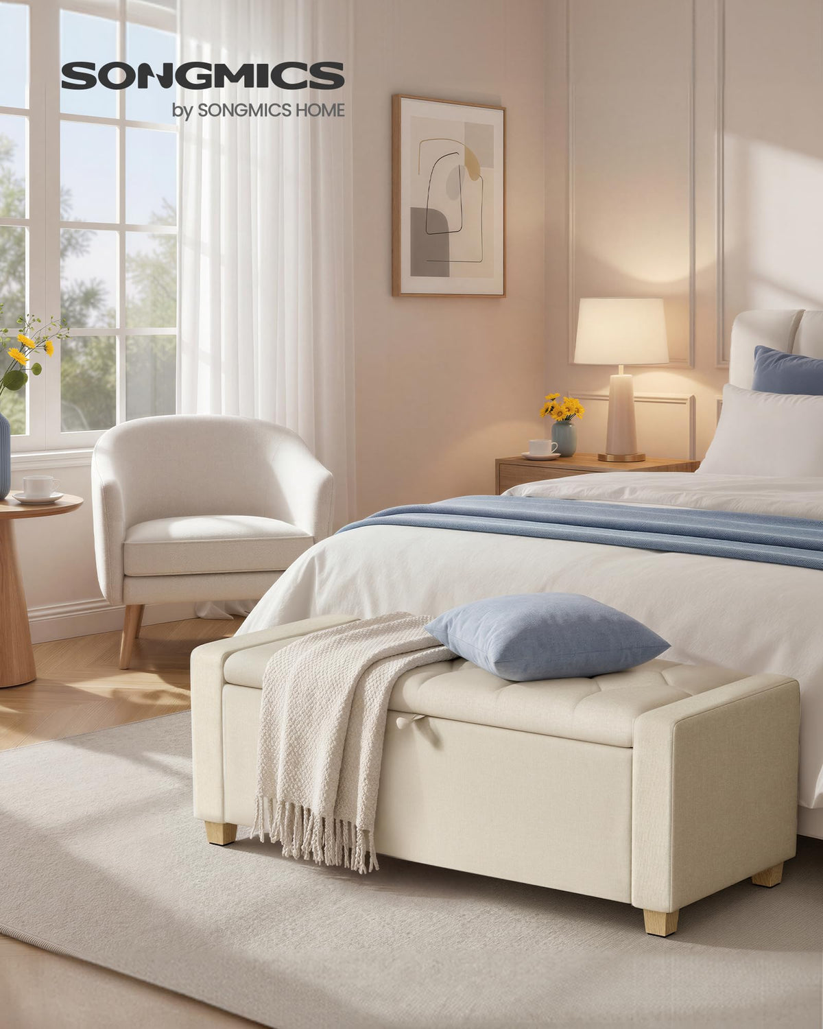 48 Inches Storage Ottoman with Solid Wood Legs F392